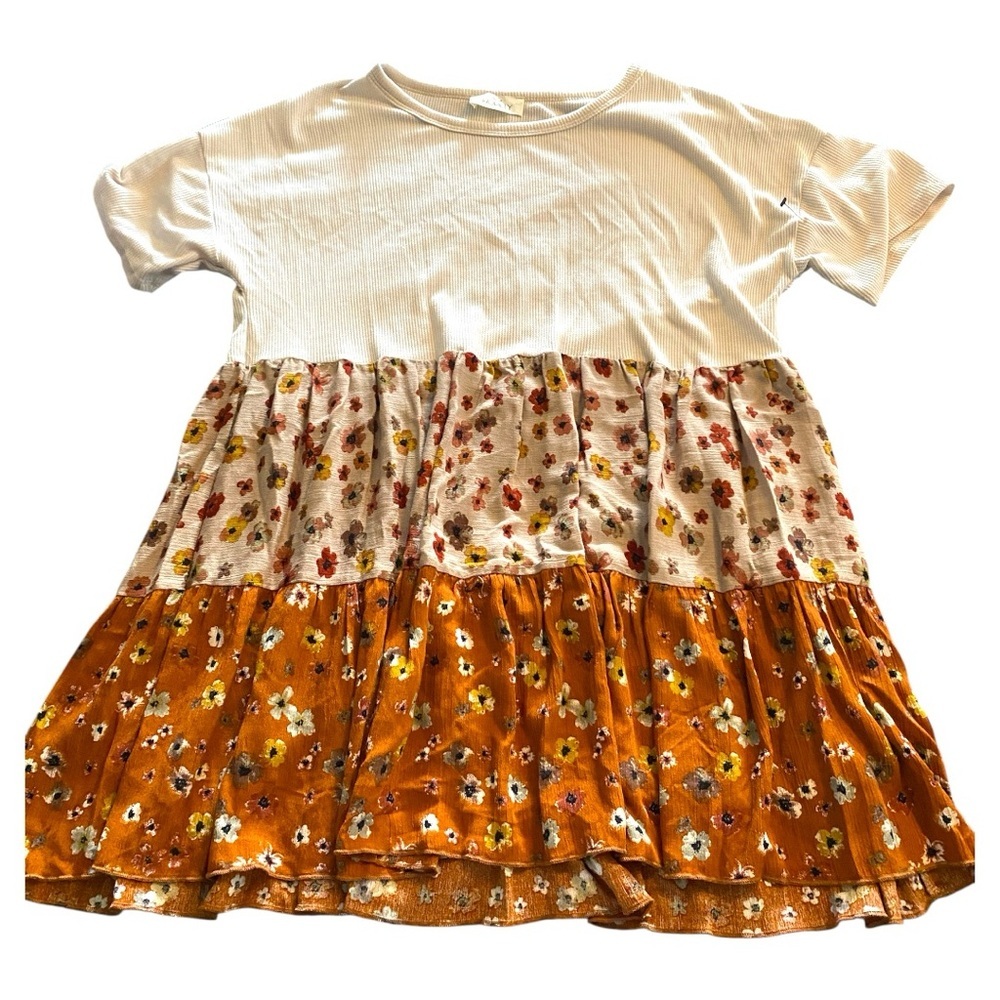 Cream and Orange Short Sleeve Color-Block Tee